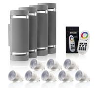 Auraglow Remote Control Colour Changing Up & Down Wall Light - Queensbury - Silver - Four Pack