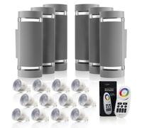Auraglow Remote Control Colour Changing Up & Down Wall Light - Queensbury - Silver - Six Pack