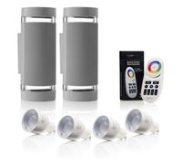Auraglow Remote Control Colour Changing Up & Down Wall Light - Queensbury - Silver - Twin Pack