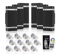 Auraglow RF Remote Control Colour Changing LED Double Up & Down Outdoor Wall Light - Black - 6 Pack