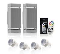 Auraglow RF Remote Control Colour Changing LED Double Up & Down Outdoor Wall Light - Silver - 2 Pack