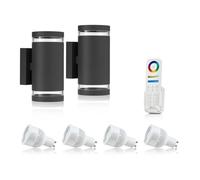 Auraglow RF Remote Control Colour Changing LED Double Up & Down Outdoor Wall Light (with Colour Changing Bulbs & 8 Zone Remote, 2 Pack)