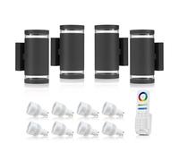 Auraglow RF Remote Control Colour Changing LED Double Up & Down Outdoor Wall Light (with Colour Changing Bulbs & 8 Zone Remote, 4 Pack)