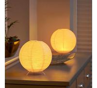 Auraglow Rice Paper LED Table Lamps - Cordless Battery Powered 2000K Warm White Ambient Lamps - Portable Paper Lanterns for Bedroom, Lounge & Dining Room - Round (2 Pack)
