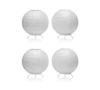 Auraglow Rice Paper LED Table Lamps - Cordless Battery Powered 2000K Warm White Ambient Lamps - Portable Paper Lanterns for Bedroom, Lounge & Dining Room - Round (4 Pack)