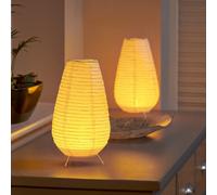 Auraglow Rice Paper LED Table Lamps - Battery Operated Cordless Lamp with Warm White 2000K Glow, Paper Shade & Wire Frame - Portable Ambient Lighting for Bedroom, Lounge & Dining Room - Tall (2 Pack)