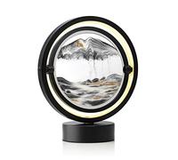Auraglow Sandscape Touch Lamp Black, 3D Moving Sand Art with Light | 360 rotation dimmable ring glow, adjustable colour temperature, relaxing desk and bedside ornament, metal frame