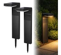 Auraglow Solar Path Light, Outdoor Garden Stake, PIR Motion Sensor, 2 Pack | Warm White 3000K Black Security Lamp, Dusk to Dawn Pathway Lighting, IP54 Weather Resistant for Driveways, Patios, Borders