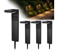 Auraglow Solar Path Light, Outdoor Garden Stake, PIR Motion Sensor, 4 Pack | Warm White 3000K Black Security Lamp, Dusk to Dawn Pathway Lighting, IP54 Weather Resistant for Driveways, Patios, Borders