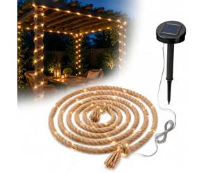 Auraglow Solar Powered 60 LED Bulb Decorative Garden Outdoor Natural Hemp Rope String Fairy Light, Ideal for Pergolas, Gazebos, Posts and Trees