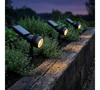 Auraglow Solar LED Spike Lights Outdoor Garden Accent Spotlights with Adjustable Heads and Solar Panels, Warm White 3000K, IP44 - Set of 3