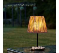 Auraglow Solar Rattan-Style Outdoor Table Lamp With Crackle Glass Bulb