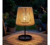 Auraglow Solar Rattan Table Lamp with Crackle Glass Bulb, 1 Pack