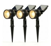 Auraglow Solar LED Spike Lights Outdoor Garden Accent Spotlights with Adjustable Heads and Solar Panels, Warm White 3000K, IP44 - Set of 3