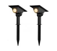 Auraglow Solar Spike Spotlights Ground or Wall Mount, 2 Pack | Outdoor LED accent for garden trees and plants, IP54, lithium battery, dual installation, no wiring needed