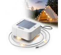 Auraglow Solar USB String Lights with Torch and Power Bank, White | 5.5m retractable festoon, 10 LED nodes, rechargeable, for camping, hiking, tent, gazebo and parasol