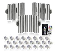 Auraglow Stainless Steel Double Up & Down Outdoor Wall Light - Colour Changing - 12 Pack