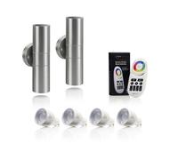 Auraglow Stainless Steel Double Up & Down Outdoor Wall Light - Colour Changing - 2 Pack