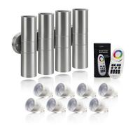 Auraglow Stainless Steel Double Up & Down Outdoor Wall Light - Colour Changing - 4 Pack