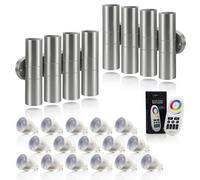 Auraglow Stainless Steel Double Up & Down Outdoor Wall Light with RF Remote Control Colour Changing LED Bulbs - 8 Pack