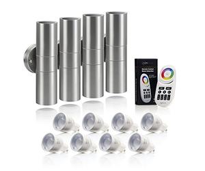 Auraglow Stainless Steel Double Up & Down Outdoor Wall Light with RF Remote Control Colour Changing LED Bulbs - 4 Pack
