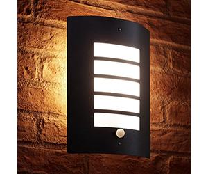 Auraglow Stainless Steel Energy Saving Motion Activated PIR Sensor Outdoor Security Wall Light - Black Matte Finish - Warm White