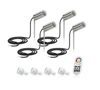 Auraglow Stainless Steel GU10 Garden Outdoor Spike Light with RF Remote Control Colour Changing LED Bulbs - 4 Pack