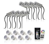Auraglow Stainless Steel GU10 Garden Outdoor Spike Light with RF Remote Control Colour Changing LED Bulbs - 8 Pack
