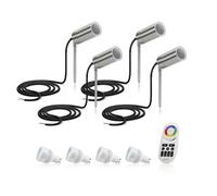Auraglow Stainless Steel Gu10 Holder Garden Spike Light - Colour Changing - 4 Pack