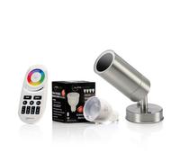 Auraglow Stainless Steel Multi Directional Wall Lamp - Gu10 - Colour Changing - Radio Frequency Remote