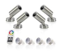 Auraglow Stainless Steel Outdoor Gu10 Wall Spotlight - Rf Colour Changing - 4 Pack