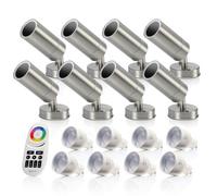 Auraglow Stainless Steel Outdoor Gu10 Wall Spotlight - Rf Colour Changing - 8 Pack