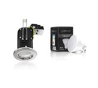 Auraglow Super Bright 7w LED Cool White (6500k) GU10 Spotlight Light Bulb & Fire Rated Recessed Ceiling Downlight - Chrome