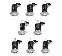 Auraglow Super Bright LED Warm White GU10 Spotlight Light Bulb & Fire Rated Recessed Ceiling Downlight Fitting - Chrome - 8 Pack