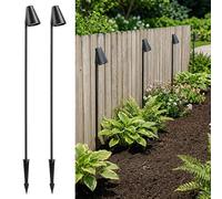 Auraglow Tall Garden Spike Light GU10, Fitting Only, IP65, 2 Pack | Mains powered outdoor spotlight, 92cm, takes smart bulbs to 75mm, for paths, driveways, borders, black cone shade