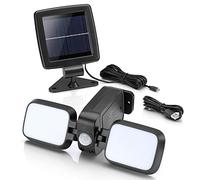 Auraglow Twin Panel Dual Charge Solar & USB Rechargeable Motion Sensor PIR Wireless LED Outdoor Security Flood Light with Adjustable Lamps