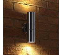 Auraglow Up and Down Wall Lamp Stainless Steel, GU10 Bulbs, Warm White | IP44 outdoor tempered glass fitting, 2 x 7W LED included, twin beam glow for porch, garage and front door