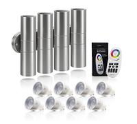Auraglow Up and Down Wall Lights Stainless Steel, Colour Bulbs, 4 Pack