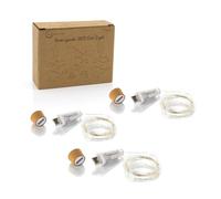 Auraglow USB Bottle Cork Fairy Lights 3 Pack, Rechargeable 15 LED Wire | 1.5m string glows inside any glass vessel, 20 minute charge, for wedding, party and table decor, no batteries
