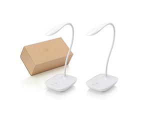Auraglow Wireless Rechargeable Flexible Adjustable Gooseneck LED Desk Lamp, Touch Control Dimmable Reading Light for Home, Office, Work and Study - White - 2 Pack