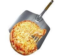 AuraHome ® 12 x 14 Inch Aluminium Pizza Peel with 10 Inch Wooden Handle Outdoor Indoor Pizza Oven Traditional Style Professional Pizza Paddle Shovel Bakers Oven Cakes Flat Bread Baking