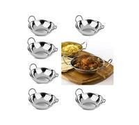 AuraHome® Balti Dish Karahi Kadai Stainless Steel Dishes with Handles Indian Curry Night Set Curry & Indian Cuisine for a More Authentic Dining Experience (Deluxe 16cm x 6 Pack)