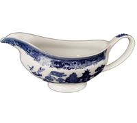 AuraHome Blue Willow Ceramic Gravy Boat Size Approx 21 x 8 x 8 cm Inclusive of Handle Iconic Elegant Blue-Printed Scene on White Porcelain Depicts Nature & Historical Imagery