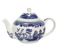 AuraHome Blue Willow Ceramic Teapot 1 Litre 23 x 13 x 16 cm Inclusive of Handle Iconic Elegant Blue-Printed Scene on White Porcelain Depicts Nature & Historical Imagery