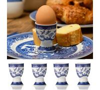 AuraHome Blue Willow Eggcups Set of 6 Height 7cm x 5cm Width Glazed Iconic Elegant Blue-Printed Scene on White Porcelain Depicts Nature Historical Imagery Collectible