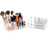 AuraHome DWD Cosmetic Clear Makeup, Hair Clips & Jewellery Organiser, Clear Acrylic 16 Section Dressing Table Holder Easy Visibility Desk Top Tidy Display Bedroom Bathroom