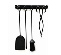 AuraHome Fireplace Tools Companion Set Wrought Iron Wall Mountable Brush Poker Shovel Tongs & Wall Mounting Hanger 36cm Wide Hearth Tidy
