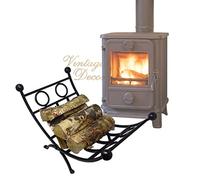 AuraHome Log Holder Kindling Basket Rack Cast Iron Metalwork Fireplace Accessory Roden Folding