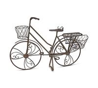 AuraHome Rustic Antique Brown Wrought Iron Outdoor Floor Standing Bike Shaped Planter Pot with 3 Baskets, 112cm x 80cm