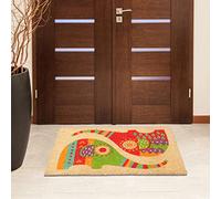 AuraHome Vintage Decor Natural Coir Non-Slip 15 mm Thick Premium Quality Latex Backed Eco-Friendly Indoor Outdoor Heavy Duty Trendy Theme Entrance Door Mat 45 x 75 cm Elephant